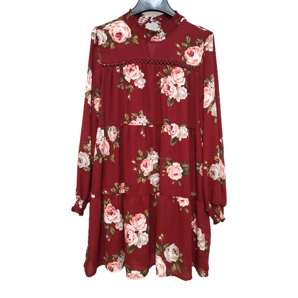 Chic Long Sleeve Floral Dress in Red